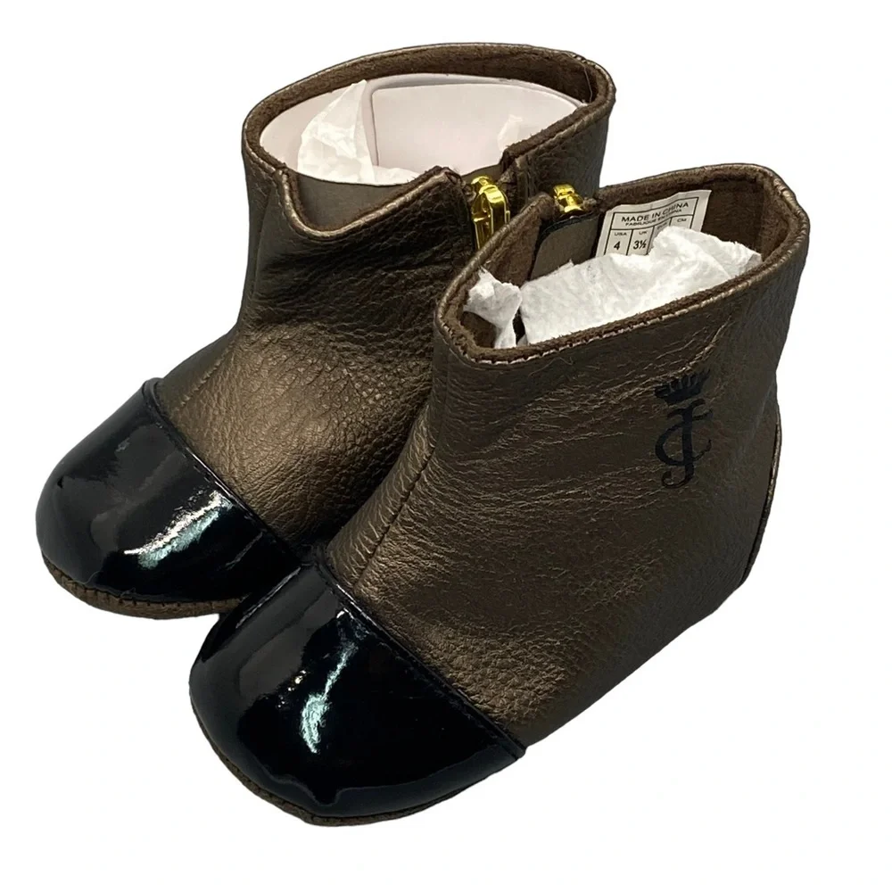 Juicy Couture baby boots‎ booties golden J gem zipper pull size 4